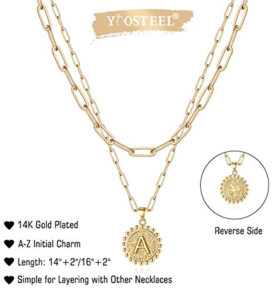 Layered Hexagon Letter Necklaces Paperclip Necklace Set for Women man Collier Chain Choker Initials Pendant Couple Jewelry Gifts