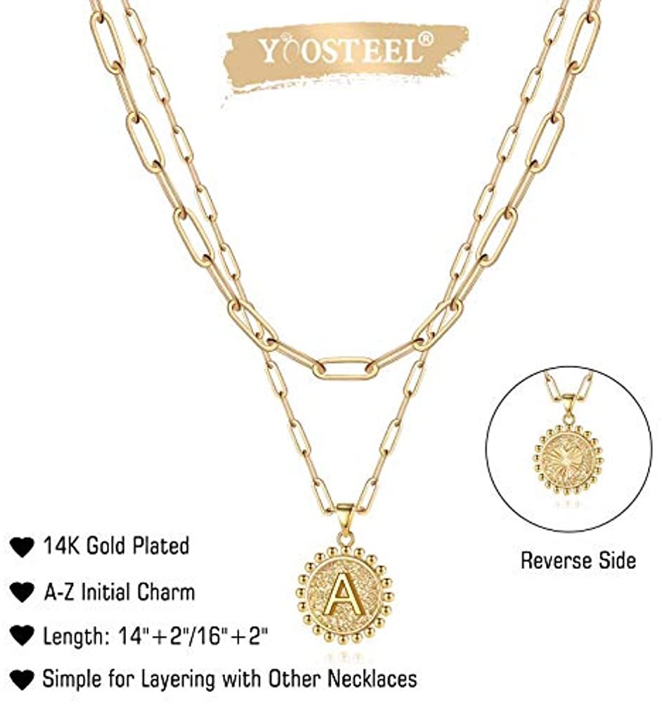 Layered Hexagon Letter Necklaces Paperclip Necklace Set for Women man Collier Chain Choker Initials Pendant Couple Jewelry Gifts