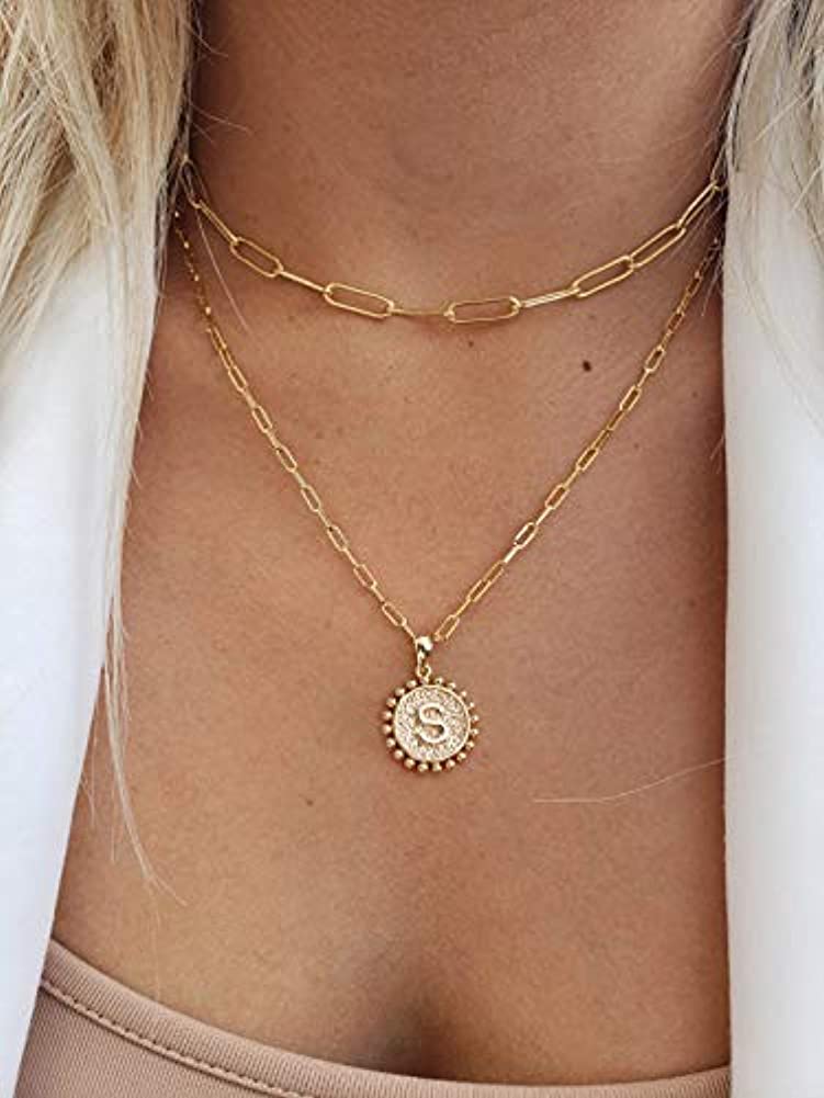 Layered Hexagon Letter Necklaces Paperclip Necklace Set for Women man Collier Chain Choker Initials Pendant Couple Jewelry Gifts