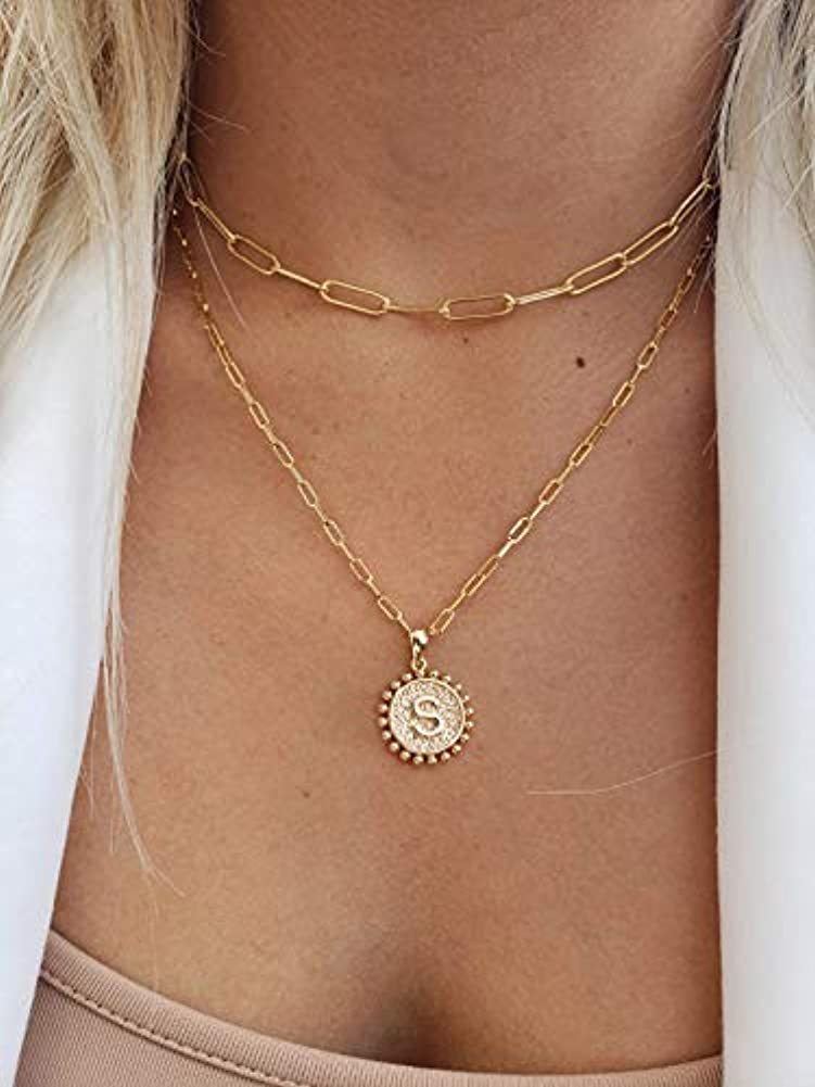 Layered Hexagon Letter Necklaces Paperclip Necklace Set for Women man Collier Chain Choker Initials Pendant Couple Jewelry Gifts
