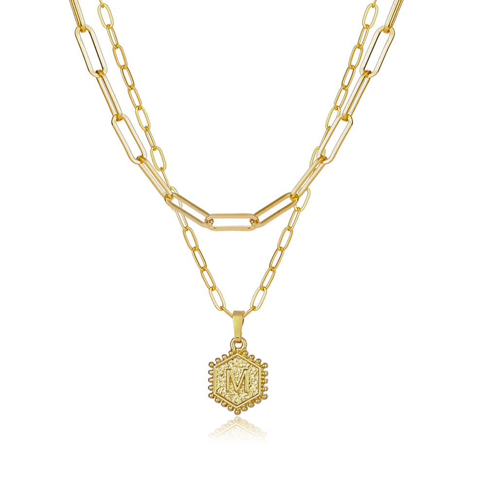 Layered Hexagon Letter Necklaces Paperclip Necklace Set for Women man Collier Chain Choker Initials Pendant Couple Jewelry Gifts