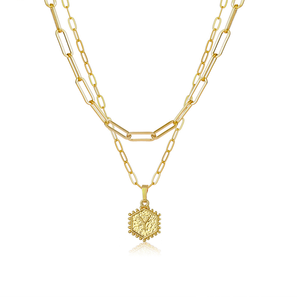 Layered Hexagon Letter Necklaces Paperclip Necklace Set for Women man Collier Chain Choker Initials Pendant Couple Jewelry Gifts