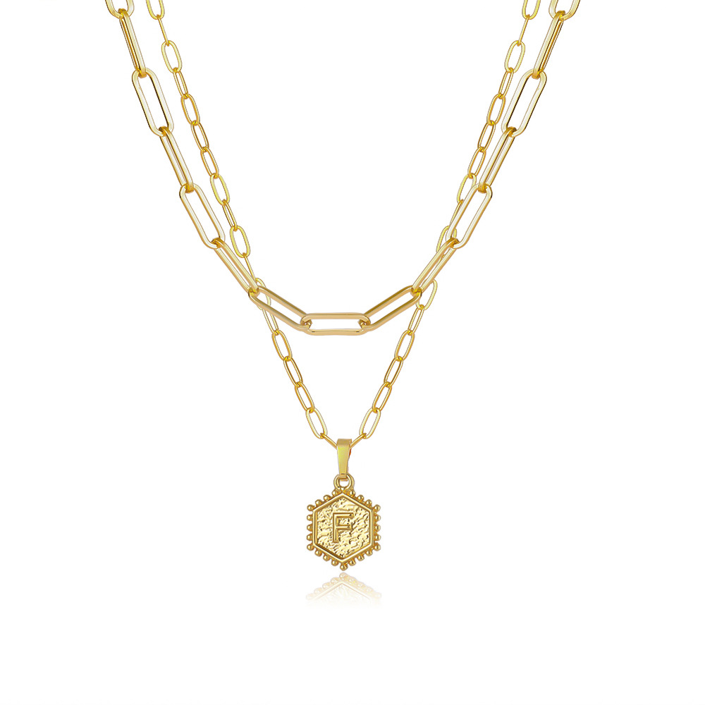 Layered Hexagon Letter Necklaces Paperclip Necklace Set for Women man Collier Chain Choker Initials Pendant Couple Jewelry Gifts