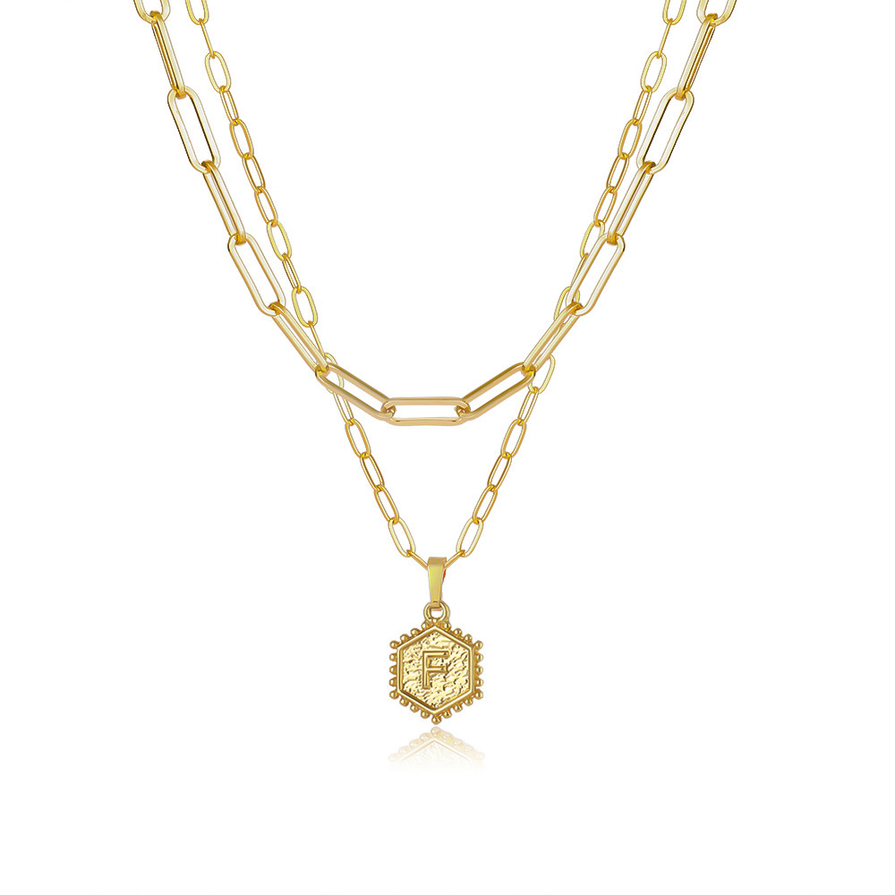 Layered Hexagon Letter Necklaces Paperclip Necklace Set for Women man Collier Chain Choker Initials Pendant Couple Jewelry Gifts