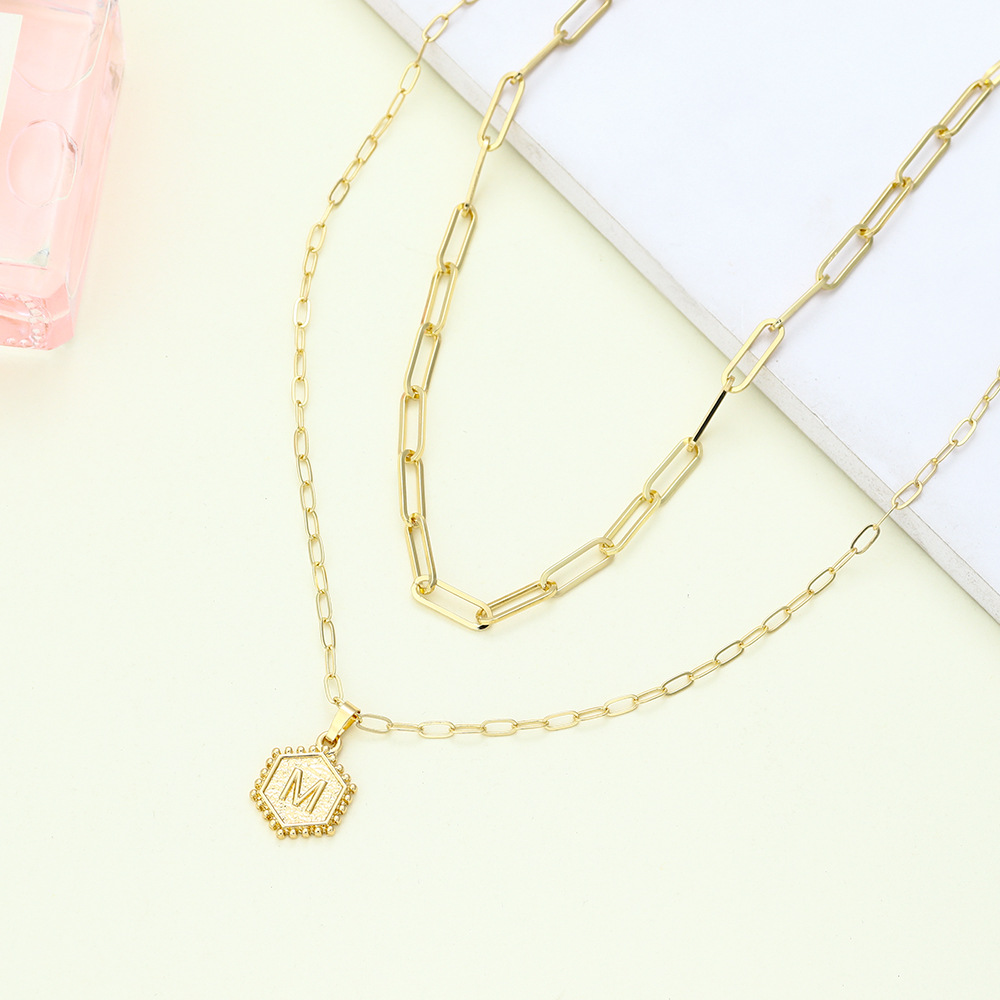 Layered Hexagon Letter Necklaces Paperclip Necklace Set for Women man Collier Chain Choker Initials Pendant Couple Jewelry Gifts