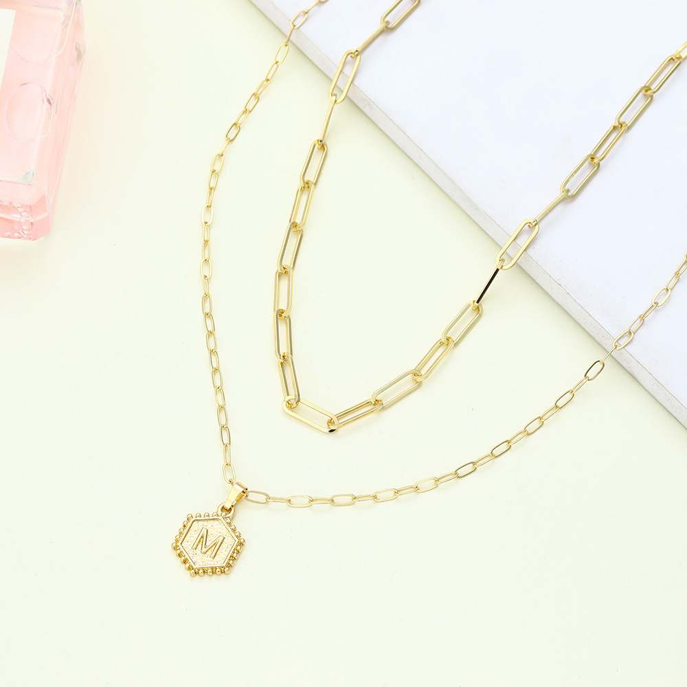 Layered Hexagon Letter Necklaces Paperclip Necklace Set for Women man Collier Chain Choker Initials Pendant Couple Jewelry Gifts