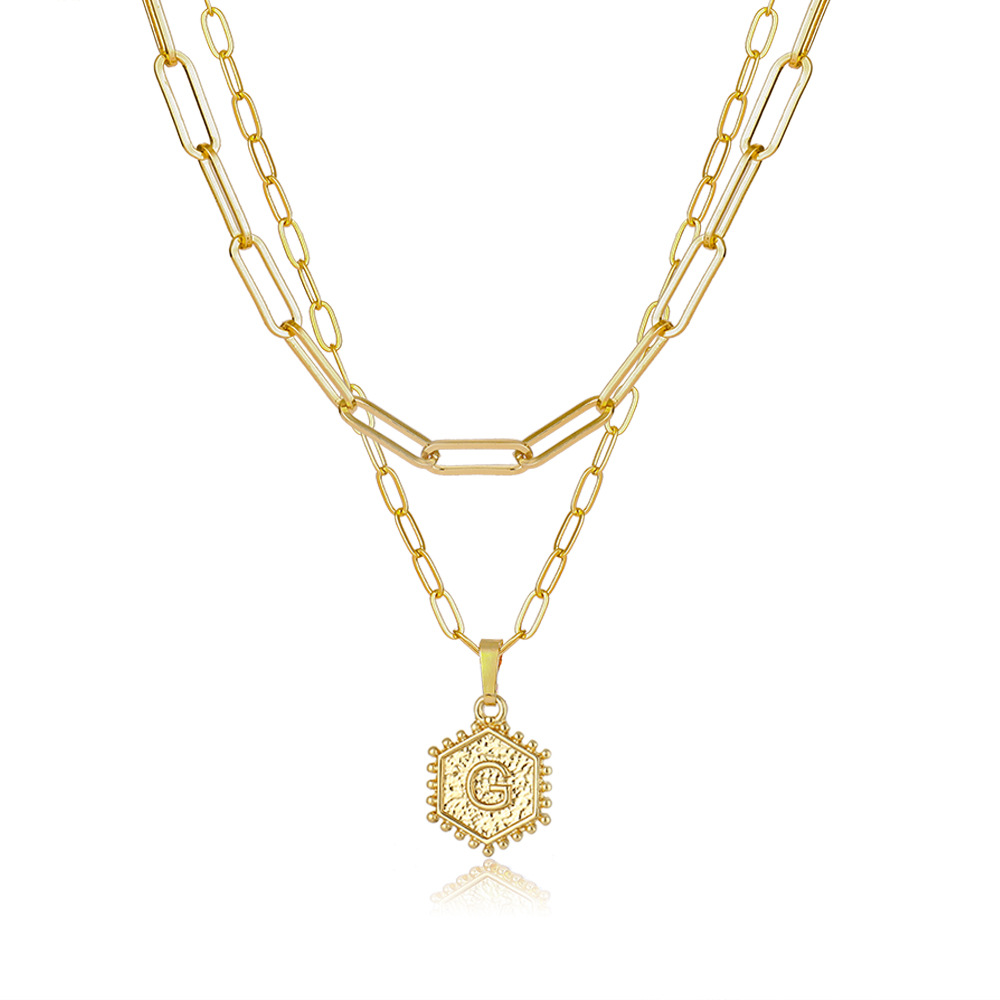 Layered Hexagon Letter Necklaces Paperclip Necklace Set for Women man Collier Chain Choker Initials Pendant Couple Jewelry Gifts