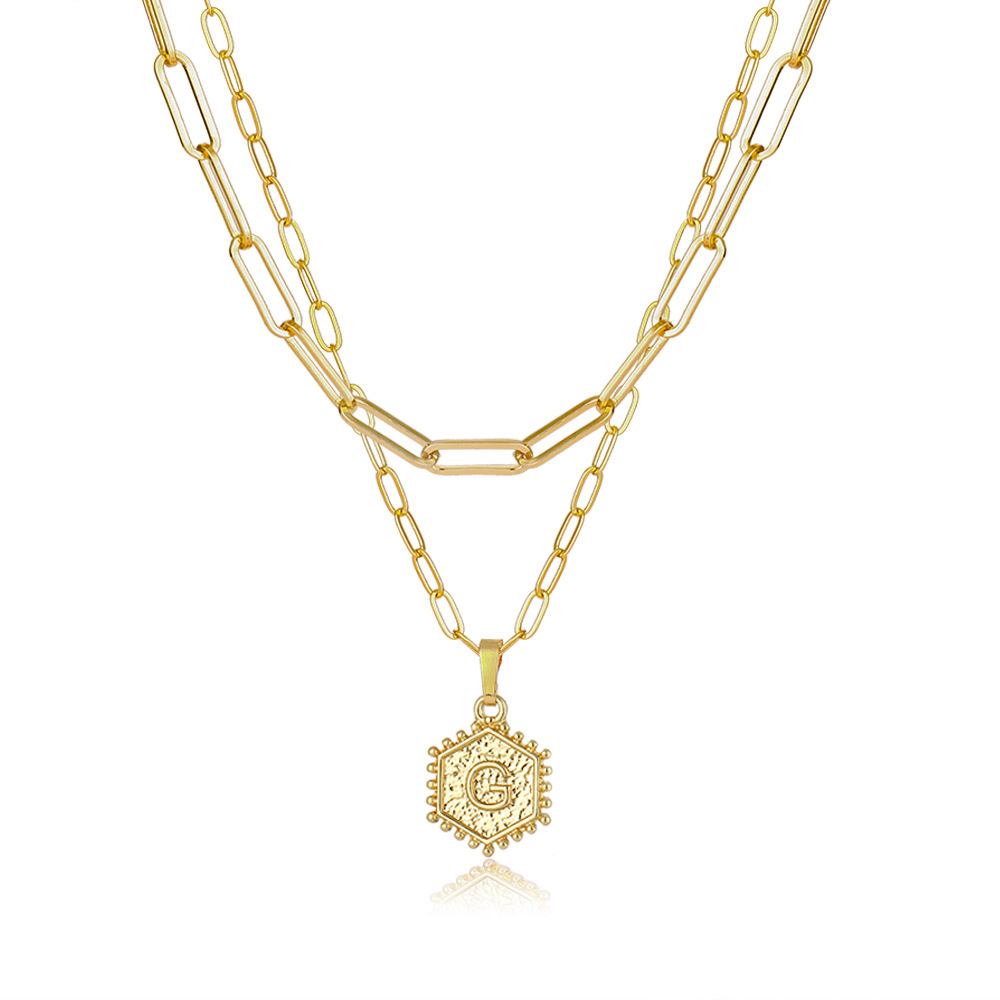 Layered Hexagon Letter Necklaces Paperclip Necklace Set for Women man Collier Chain Choker Initials Pendant Couple Jewelry Gifts