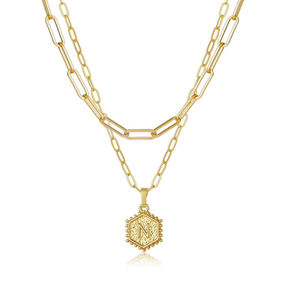 Layered Hexagon Letter Necklaces Paperclip Necklace Set for Women man Collier Chain Choker Initials Pendant Couple Jewelry Gifts