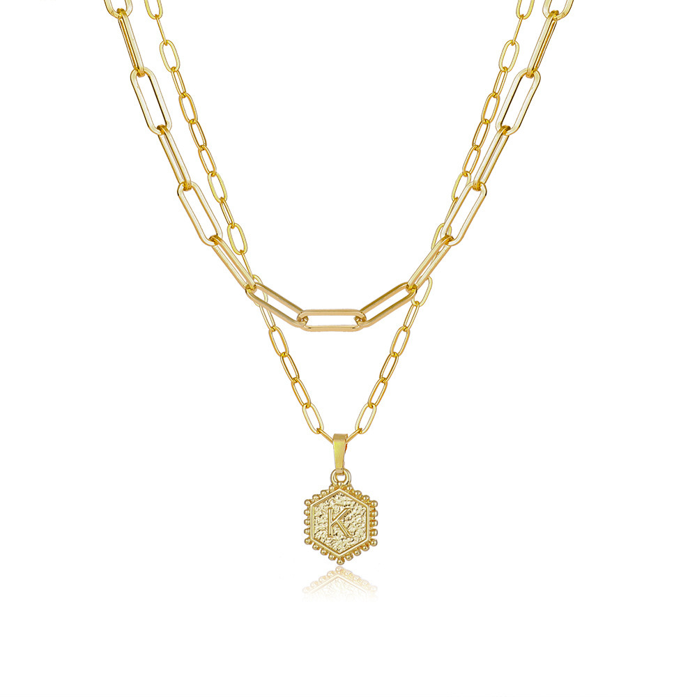 Layered Hexagon Letter Necklaces Paperclip Necklace Set for Women man Collier Chain Choker Initials Pendant Couple Jewelry Gifts