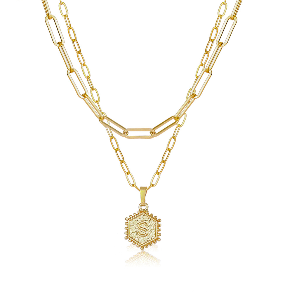 Layered Hexagon Letter Necklaces Paperclip Necklace Set for Women man Collier Chain Choker Initials Pendant Couple Jewelry Gifts