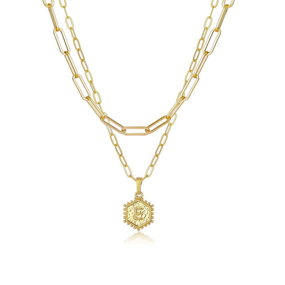 Layered Hexagon Letter Necklaces Paperclip Necklace Set for Women man Collier Chain Choker Initials Pendant Couple Jewelry Gifts