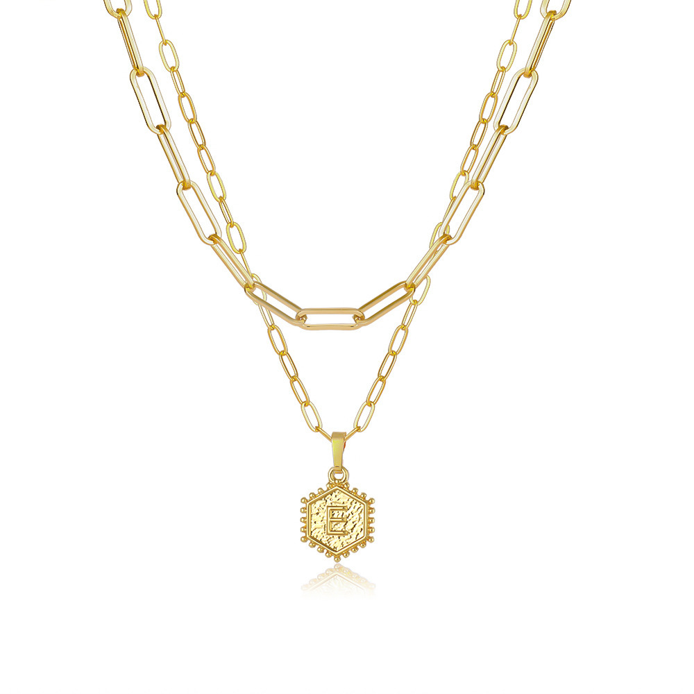 Layered Hexagon Letter Necklaces Paperclip Necklace Set for Women man Collier Chain Choker Initials Pendant Couple Jewelry Gifts