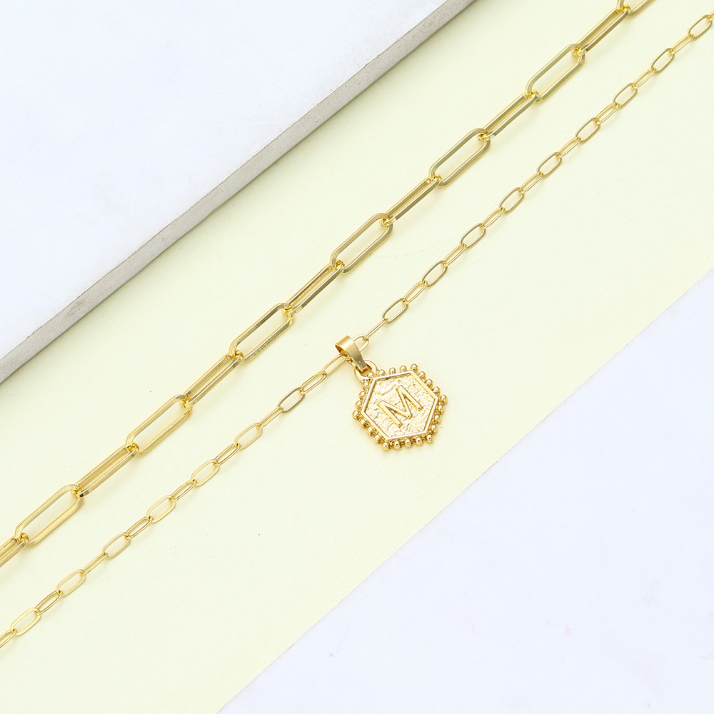 Layered Hexagon Letter Necklaces Paperclip Necklace Set for Women man Collier Chain Choker Initials Pendant Couple Jewelry Gifts