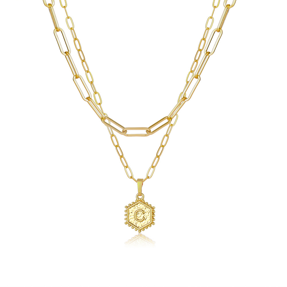 Layered Hexagon Letter Necklaces Paperclip Necklace Set for Women man Collier Chain Choker Initials Pendant Couple Jewelry Gifts