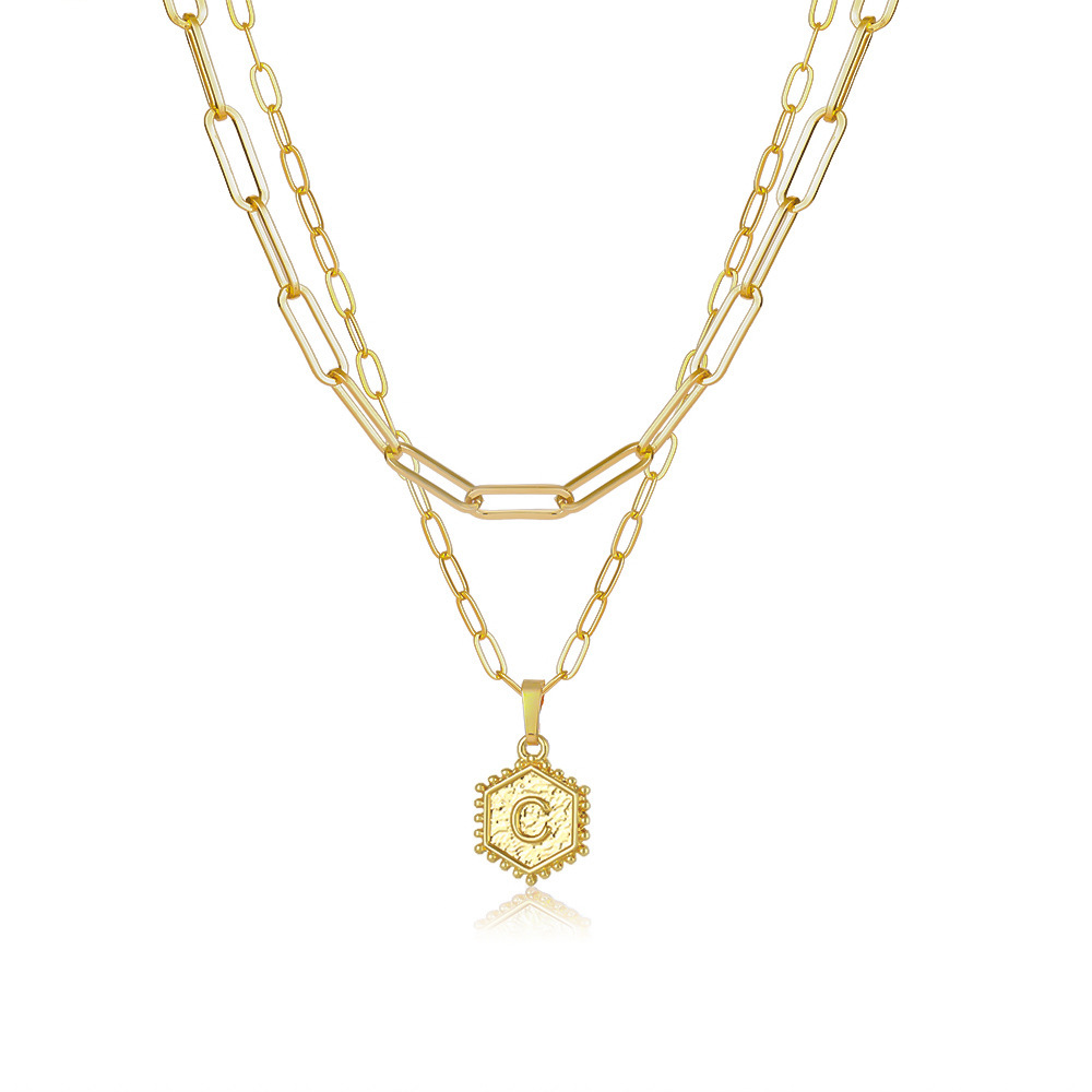 Layered Hexagon Letter Necklaces Paperclip Necklace Set for Women man Collier Chain Choker Initials Pendant Couple Jewelry Gifts