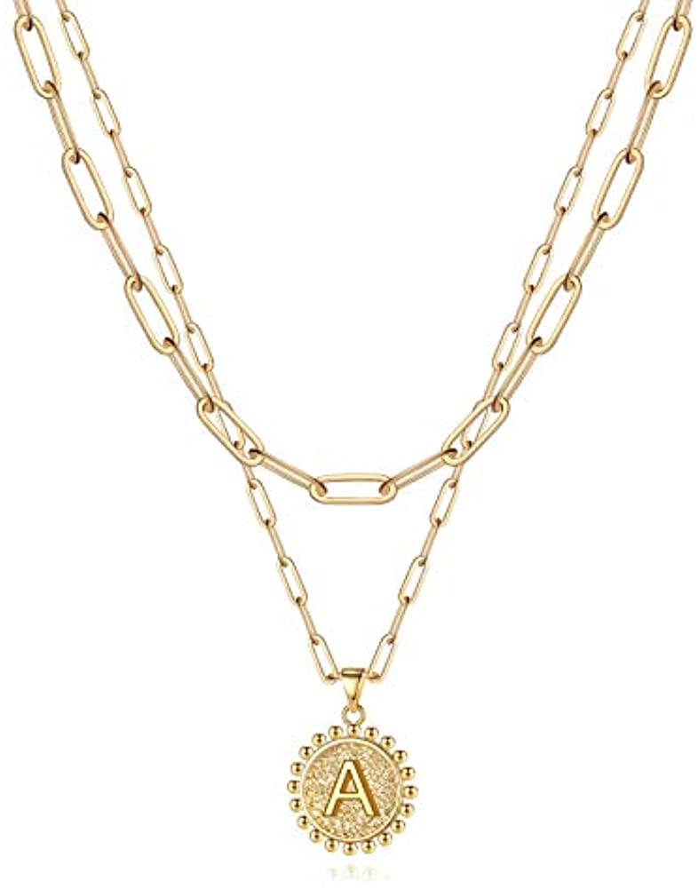 Layered Hexagon Letter Necklaces Paperclip Necklace Set for Women man Collier Chain Choker Initials Pendant Couple Jewelry Gifts