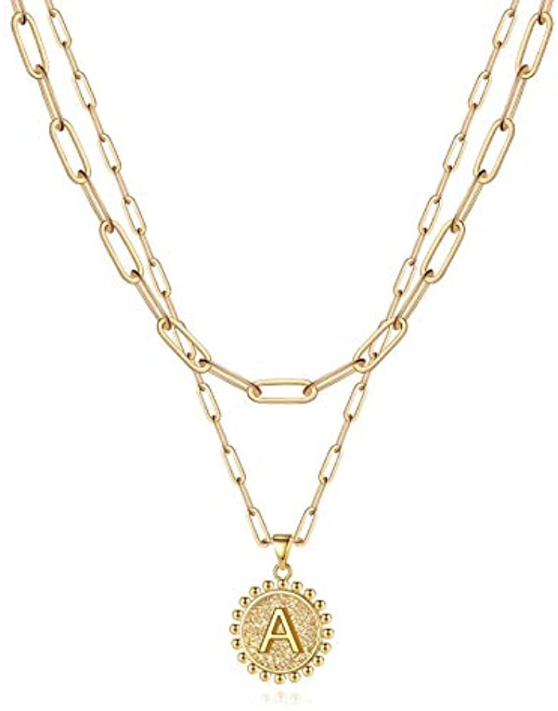 Layered Hexagon Letter Necklaces Paperclip Necklace Set for Women man Collier Chain Choker Initials Pendant Couple Jewelry Gifts