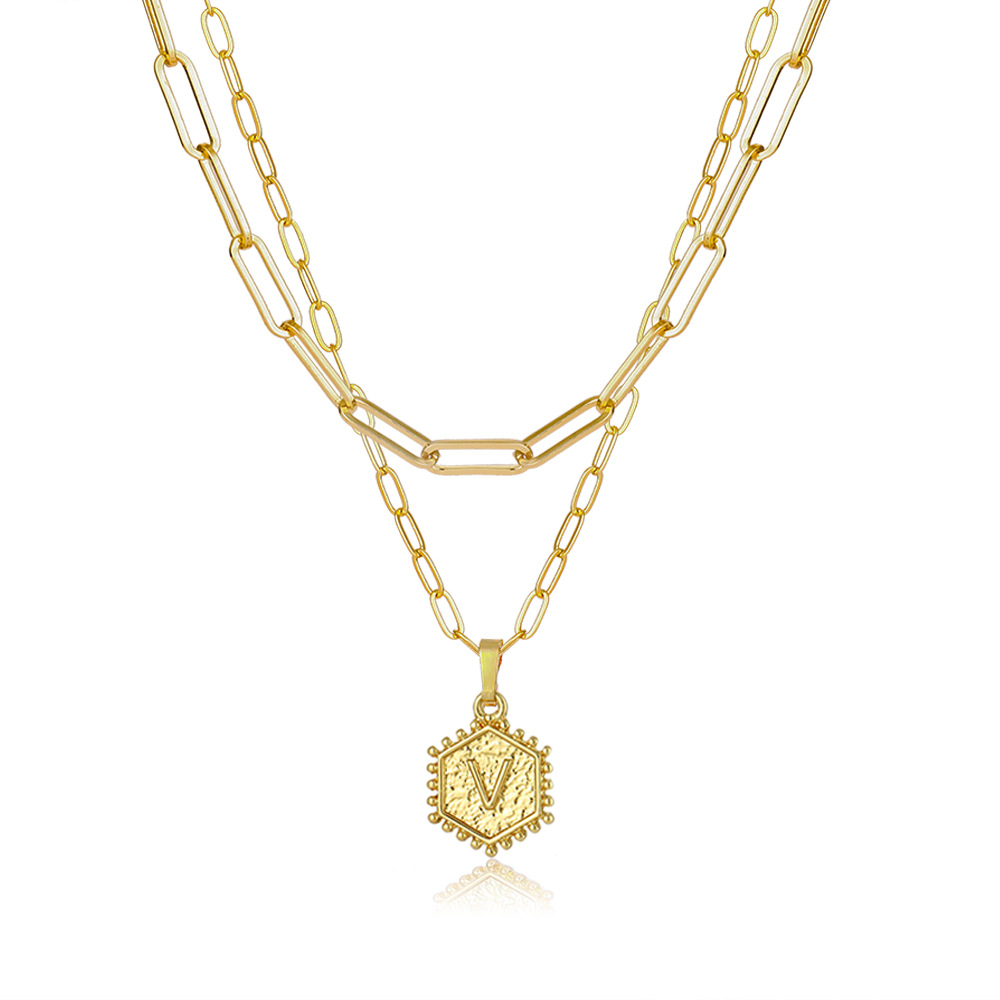 Layered Hexagon Letter Necklaces Paperclip Necklace Set for Women man Collier Chain Choker Initials Pendant Couple Jewelry Gifts