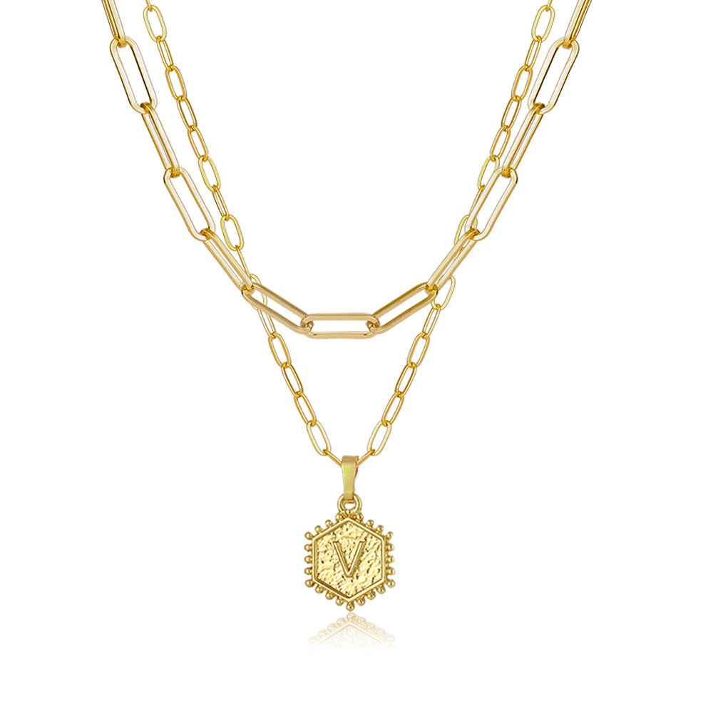 Layered Hexagon Letter Necklaces Paperclip Necklace Set for Women man Collier Chain Choker Initials Pendant Couple Jewelry Gifts