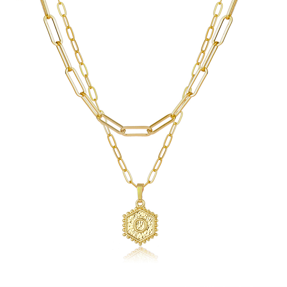 Layered Hexagon Letter Necklaces Paperclip Necklace Set for Women man Collier Chain Choker Initials Pendant Couple Jewelry Gifts