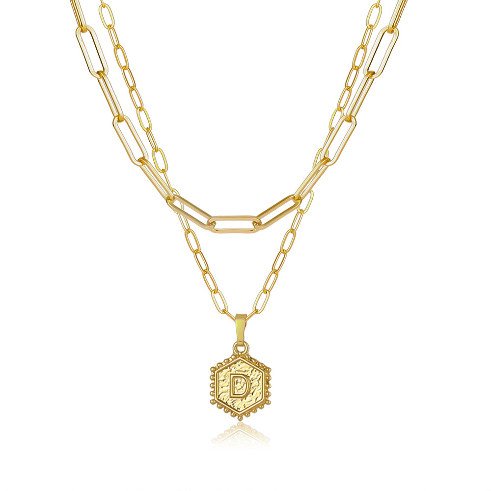 Layered Hexagon Letter Necklaces Paperclip Necklace Set for Women man Collier Chain Choker Initials Pendant Couple Jewelry Gifts