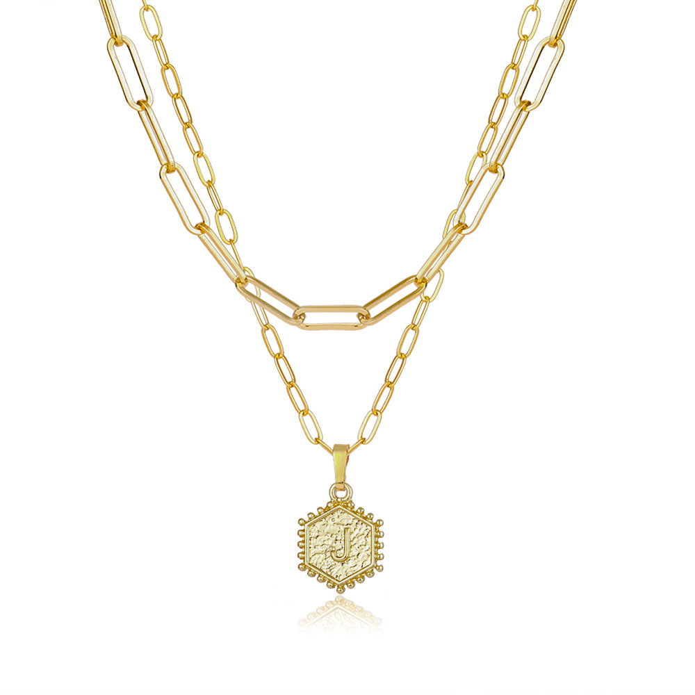 Layered Hexagon Letter Necklaces Paperclip Necklace Set for Women man Collier Chain Choker Initials Pendant Couple Jewelry Gifts