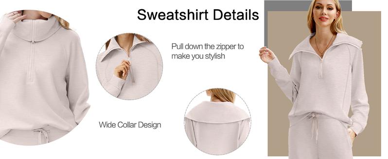 OFEEFAN Lounge Sets For Women 2025 Half Zip Sweatshirt And Wide Leg Sweatpant 2 Pie   ce Outfits Sweatsuit Tracksuit blackfriday Fashion Enthusiast  Casual Outing