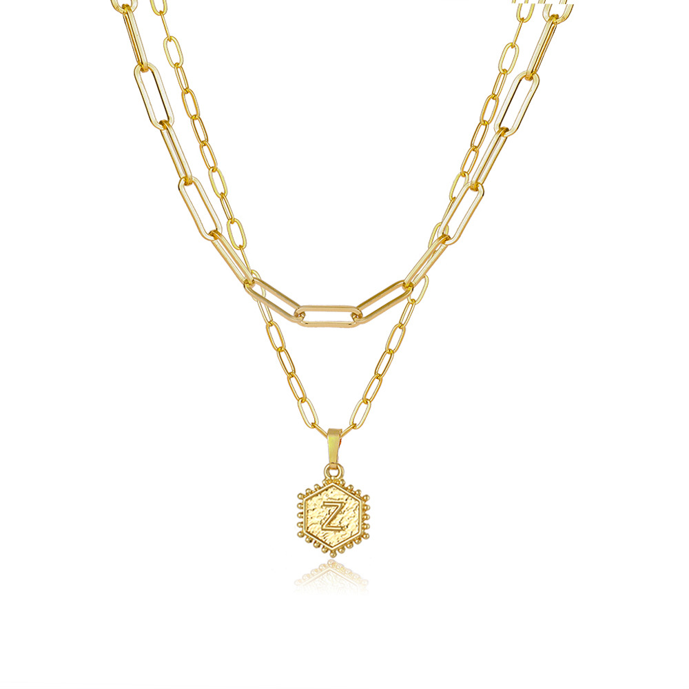 Layered Hexagon Letter Necklaces Paperclip Necklace Set for Women man Collier Chain Choker Initials Pendant Couple Jewelry Gifts