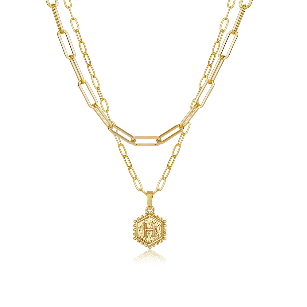 Layered Hexagon Letter Necklaces Paperclip Necklace Set for Women man Collier Chain Choker Initials Pendant Couple Jewelry Gifts