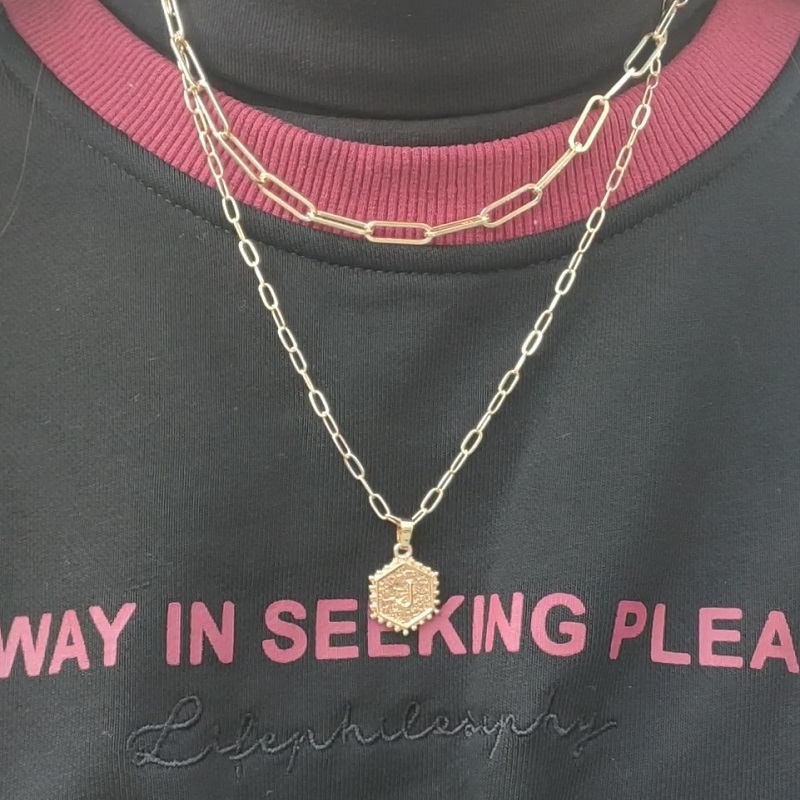 Layered Hexagon Letter Necklaces Paperclip Necklace Set for Women man Collier Chain Choker Initials Pendant Couple Jewelry Gifts