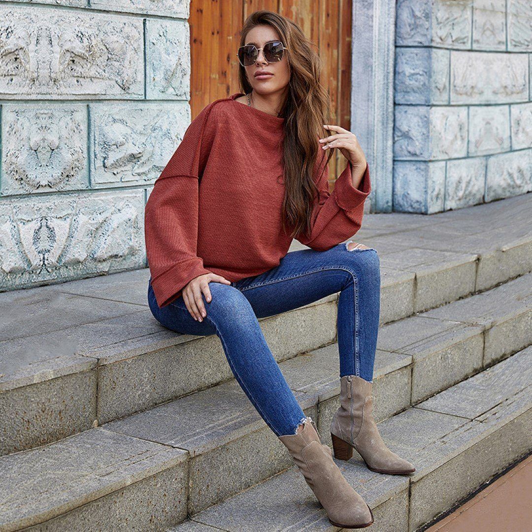 Solid Color O-Neck Causal Knit Sweater