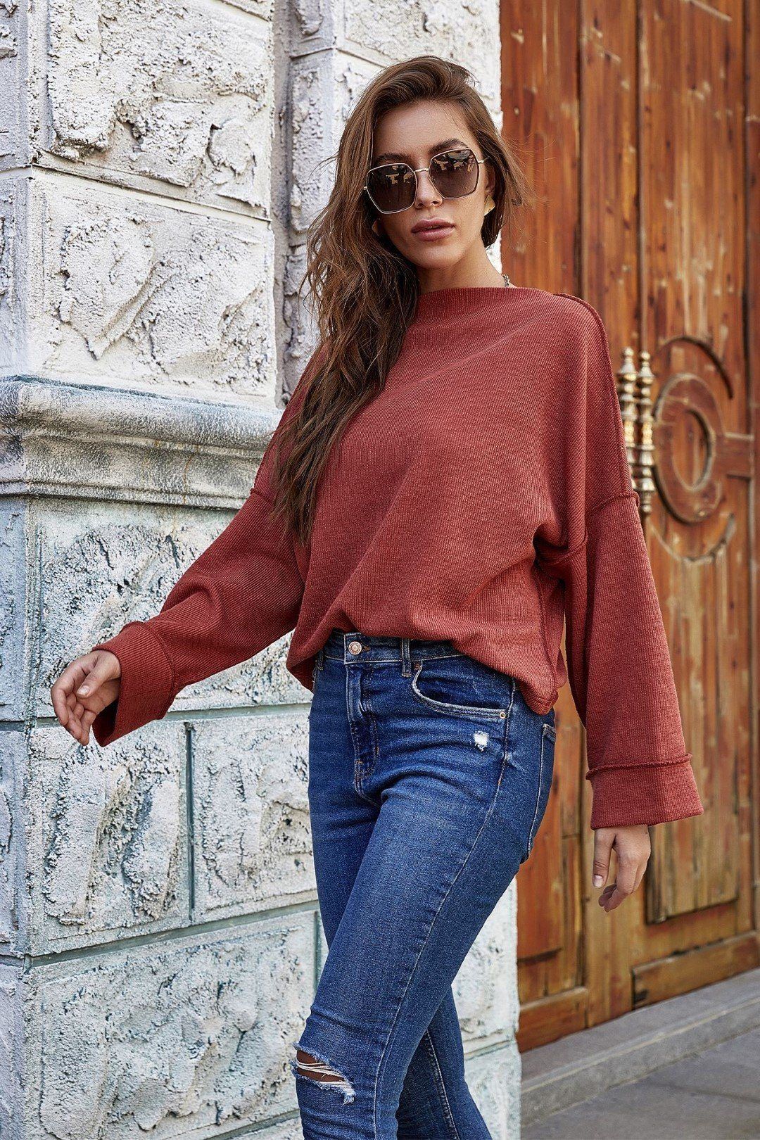 Solid Color O-Neck Causal Knit Sweater