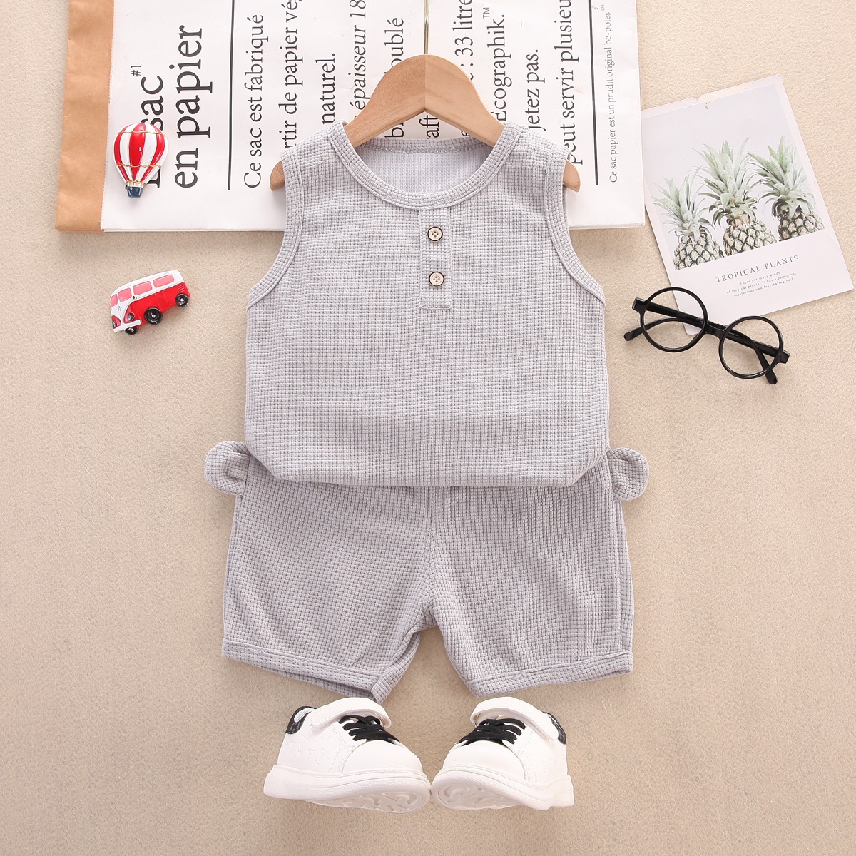 Toddler Boy Casual Solid Color Tank Top & Shorts Wholesale