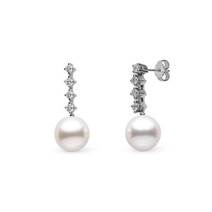 10.0-11.0 mm White South Sea Pearl and Diamond Luminary Earrings-GeekSEO