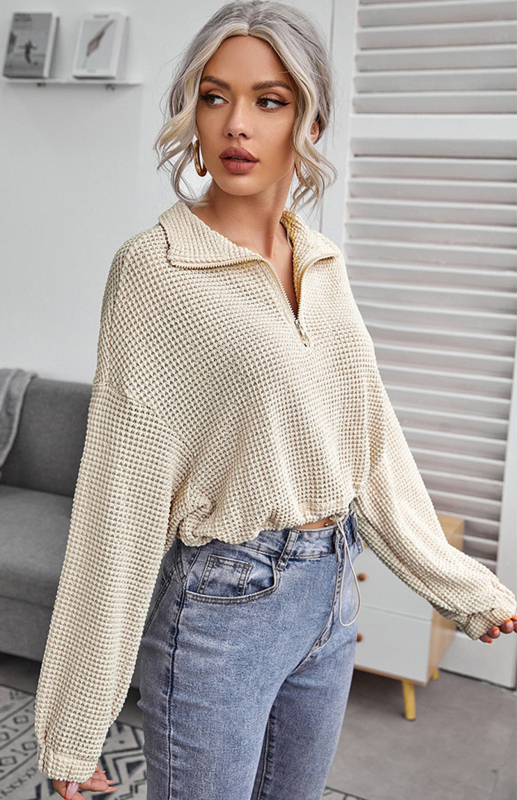 Zipper Drawstring Knit Pullover-huilingshop