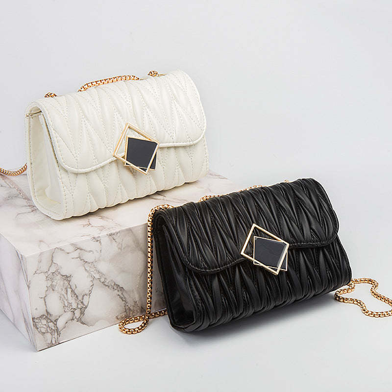 2021 spring and summer new trendy fashion chain one shoulder wrinkle leather bag rhombic crossbody bag underarm bag female bag mySite