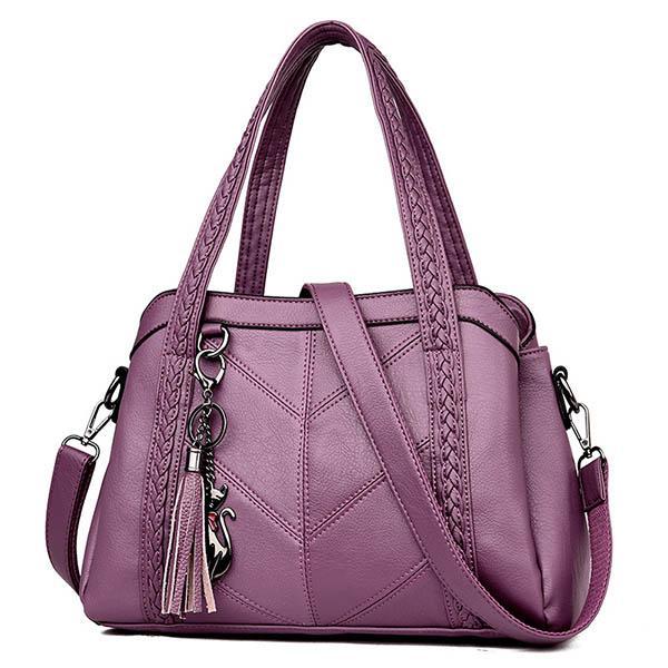 Women's Simple Soft Leather Large Capacity Messenger Bag mySite