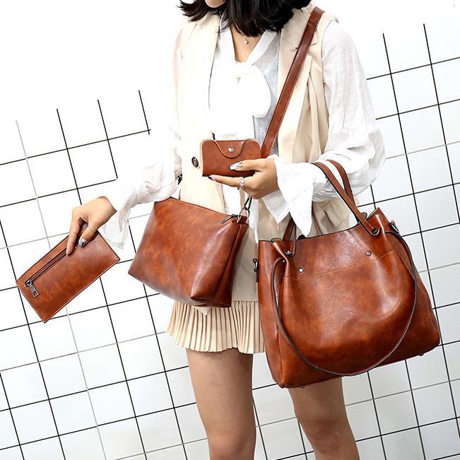 Ladies retro four-piece large-capacity Picture-mother bag, solid color handbag, one-shoulder diagonal bag mySite
