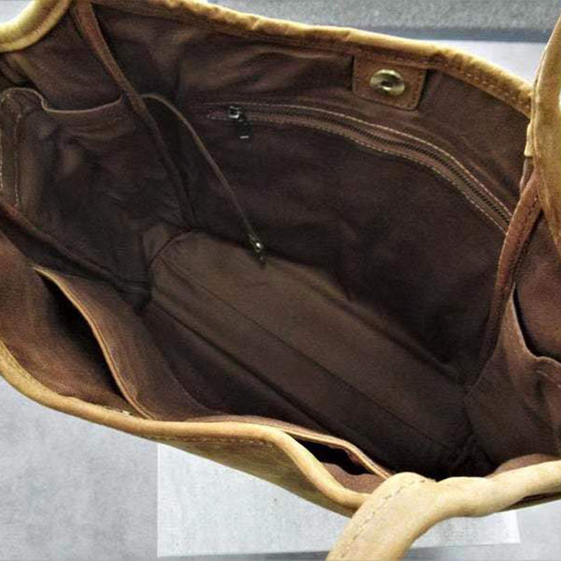 Large-capacity vintage handmade leather tote bag mySite