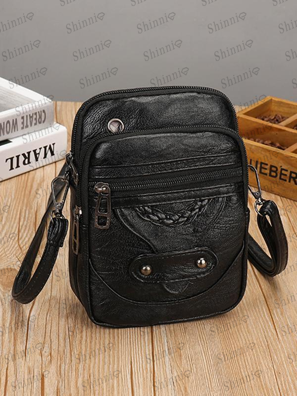 Vintage Studded Washed Leather Crossbody Bag mySite