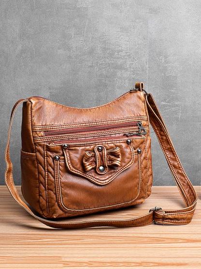 Vintage Studded Washed Leather Baggy Bag mySite