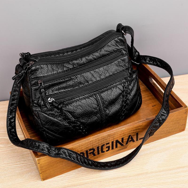 Casual soft leather solid color large capacity shoulder bag mySite