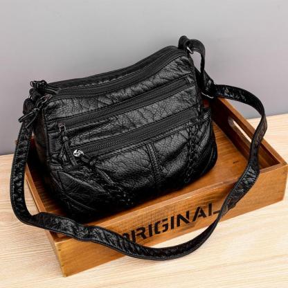 Casual soft leather solid color large capacity shoulder bag mySite