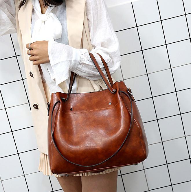 Ladies retro four-piece large-capacity Picture-mother bag, solid color handbag, one-shoulder diagonal bag mySite