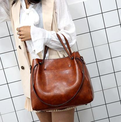 Ladies retro four-piece large-capacity Picture-mother bag, solid color handbag, one-shoulder diagonal bag mySite