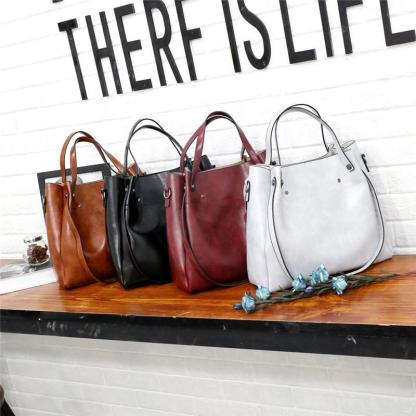 Ladies retro four-piece large-capacity Picture-mother bag, solid color handbag, one-shoulder diagonal bag mySite