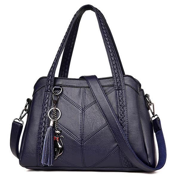 Women's Simple Soft Leather Large Capacity Messenger Bag mySite