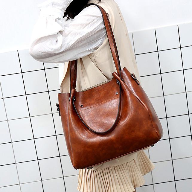 Ladies retro four-piece large-capacity Picture-mother bag, solid color handbag, one-shoulder diagonal bag mySite