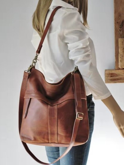 European and American style oil wax leather one-shoulder messenger bag fashion trend big bag trendy casual wear mySite
